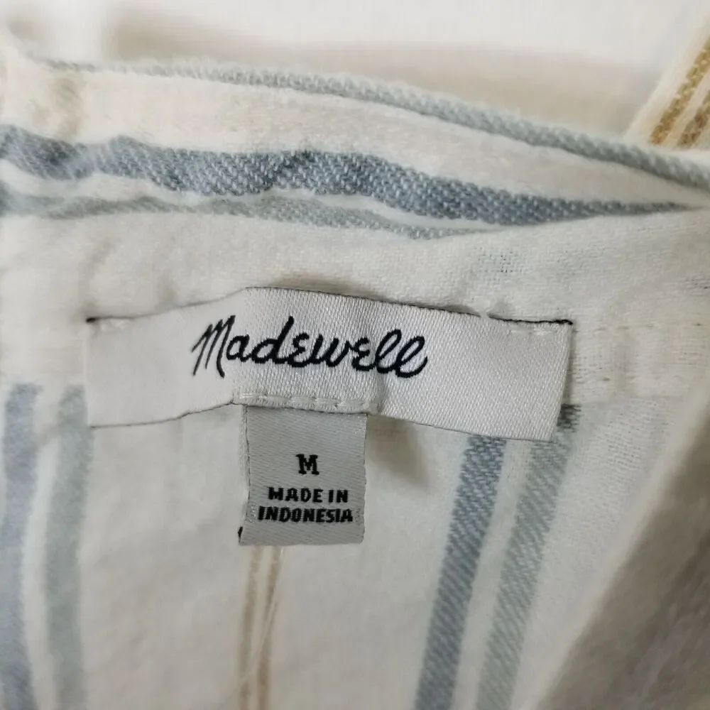 Madewell Women Linen-Cotton Princess-Seamed Midi Dress Sz M Stripe Boho Vacation - Picture 7 of 8